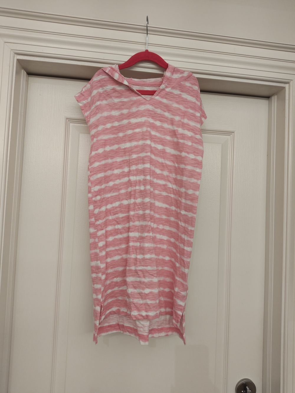 Old Navy Pink and White Striped Hooded Dress